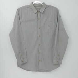 Coalatree Shirt Mens XL Gray White Pinstripe Button Down‎ Logo Made USA Stretch